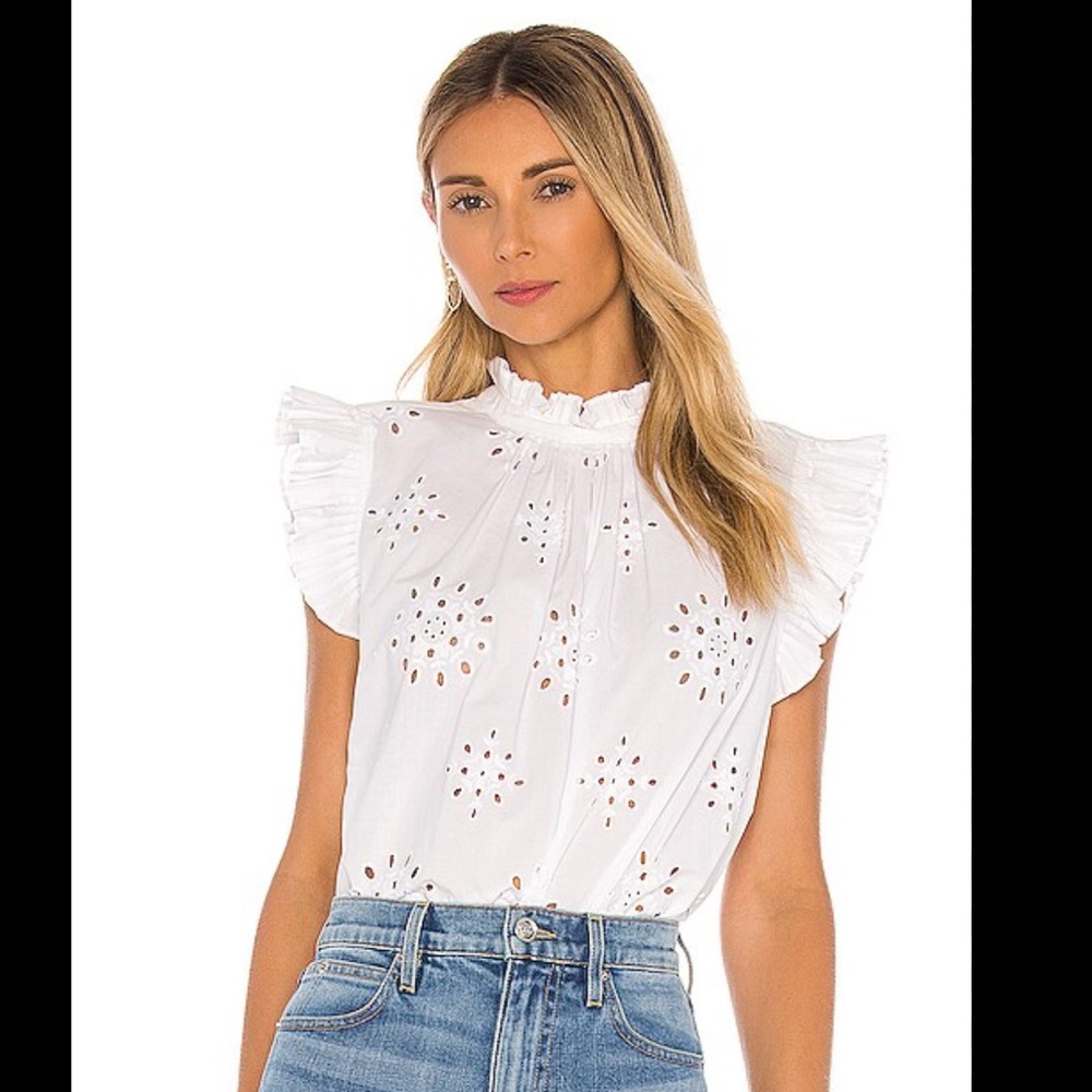 1 State White Eyelet Ruffle Sleeve Top size M